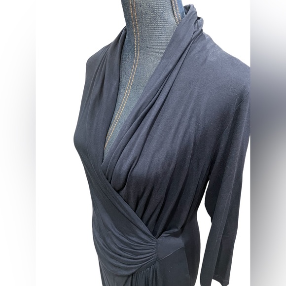 Karen Kane Navy Cascade faux Wrap 3/4 sleeve knee length V-neck Sz large Dress - Picture 8 of 10